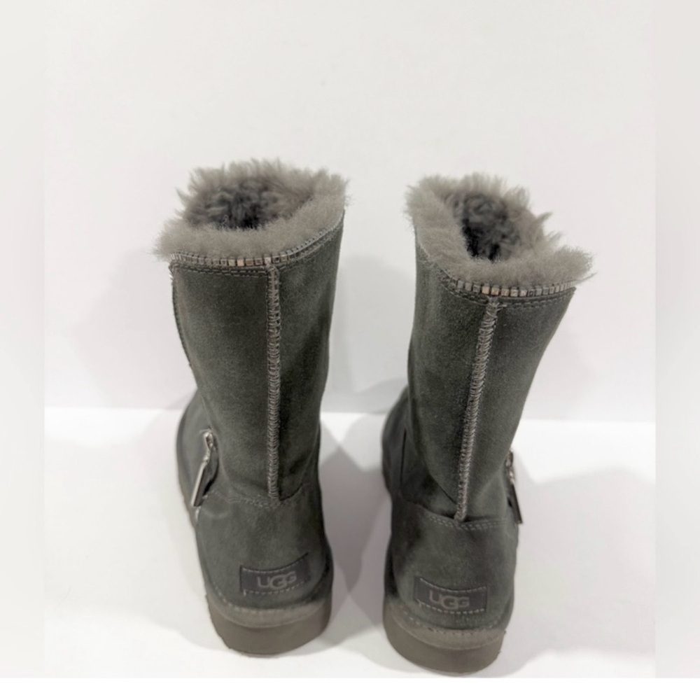 UGG Swarovski Crystal Zip Gray Sheepskin Boots Women 8 Winter - Picture 5 of 12